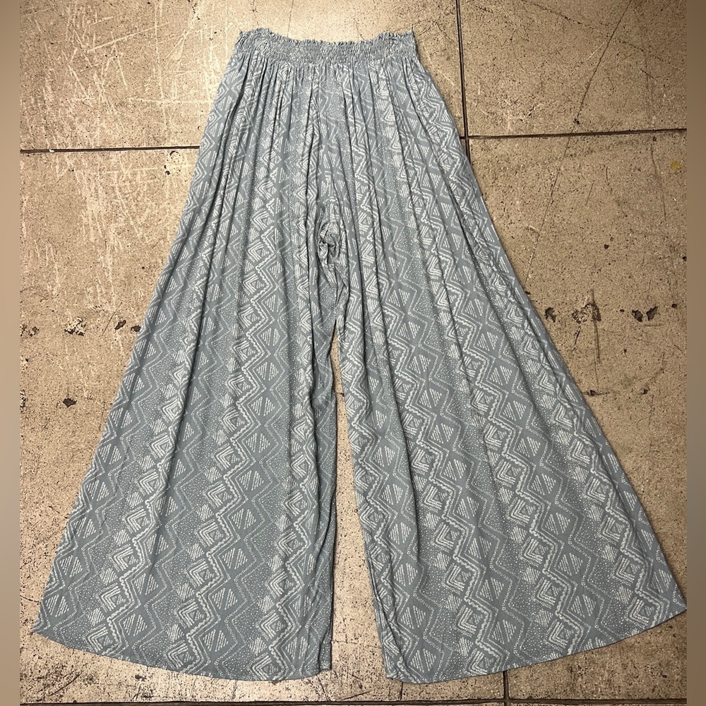 💚 3292. Slate Blue Smocked Waist Palazzo Pant